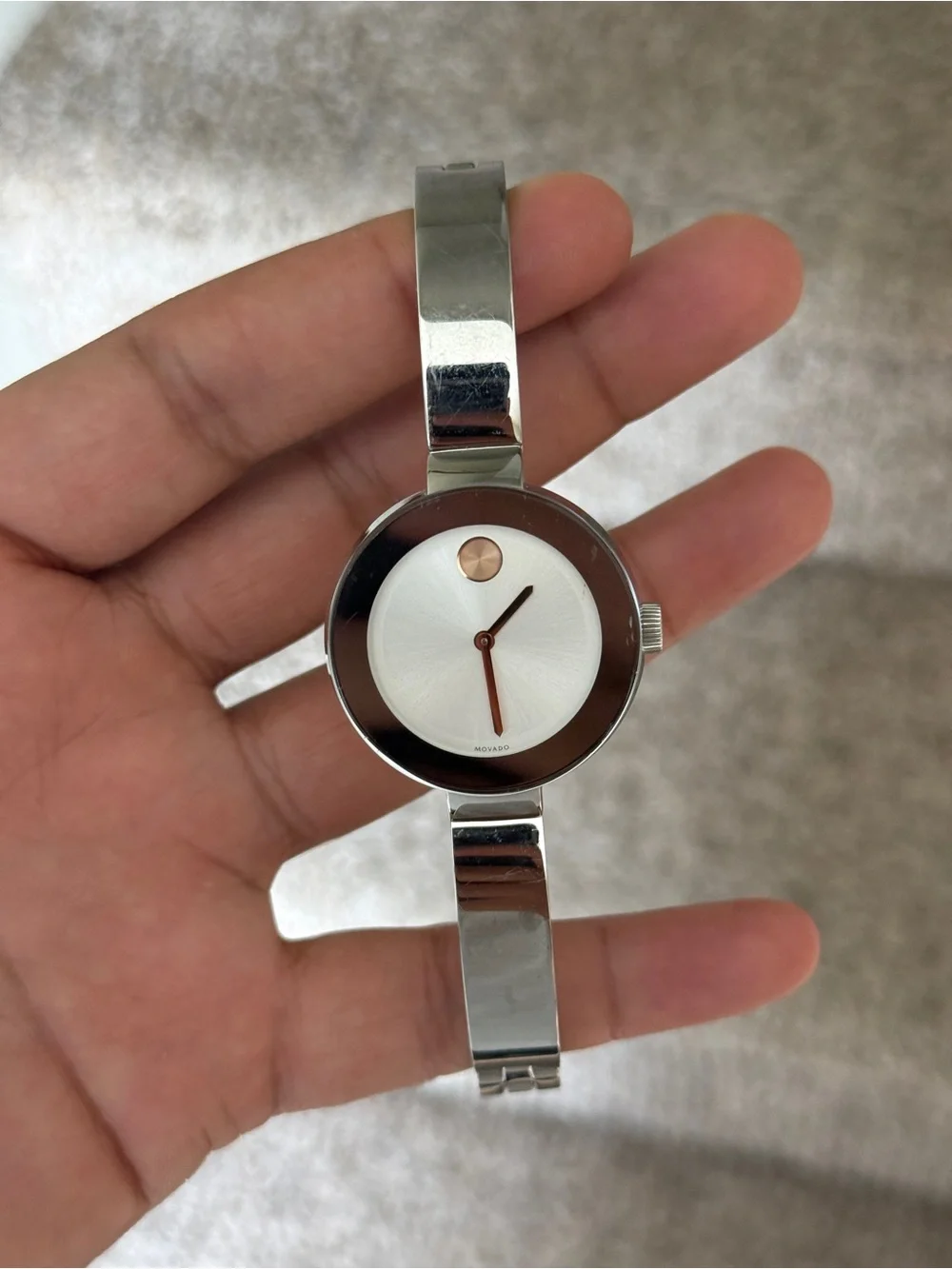 MOVADO Bold Silver Dial Stainless Steel Ladies Watch bangle